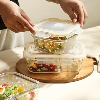 高硼硅玻璃饭盒分格微波炉可加热