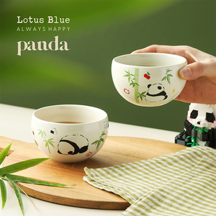 蓝莲花熊猫陶瓷手握杯咖啡杯蛋型杯拉花杯日式 高颜值下午茶杯餐具