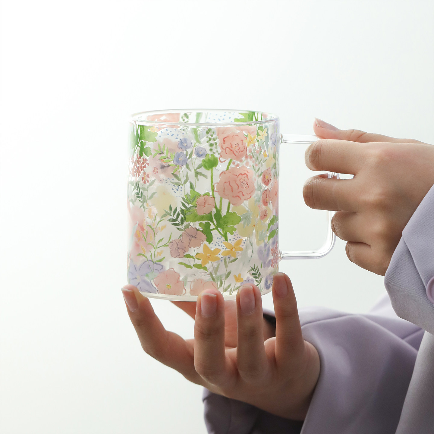 蓝莲花玻璃杯牛奶杯水杯2026新款咖啡杯果汁杯女士高颜值茶杯酒杯