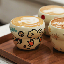 蓝莲花手握咖啡杯子家用喝水杯陶瓷马克杯女300ml生椰拿铁杯拉花