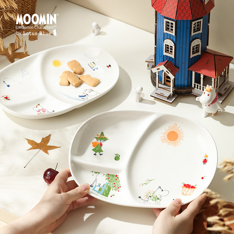 蓝莲花moomin姆明餐具陶瓷分格盘减脂减肥分餐盘卡通儿童早餐盘子