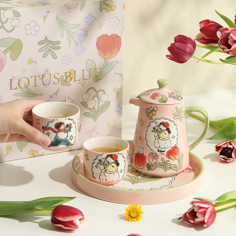 蓝莲花结婚新婚茶具套装