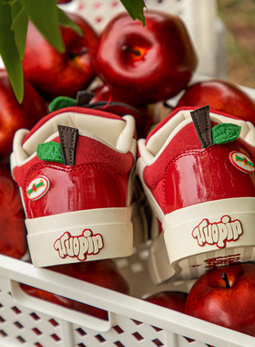 鮀品苹果鞋2025冬季新款小众原创痛鞋百搭运动鞋男女同款红色板鞋