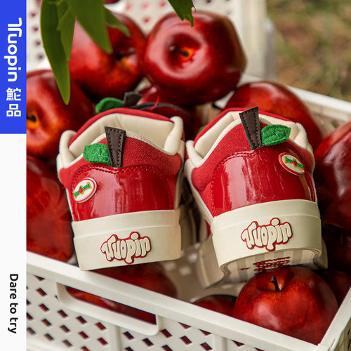 明星同款鮀品苹果鞋百搭红色板鞋