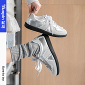 女2026春新款 芭蕾风女士单鞋 百搭小白鞋 鮀品银色德训鞋 运动板鞋 子