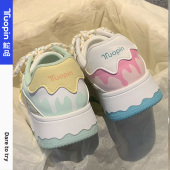 女2026春季 新款 原创女鞋 鮀品冰淇淋板鞋 子厚底增高运动休闲鸳鸯鞋