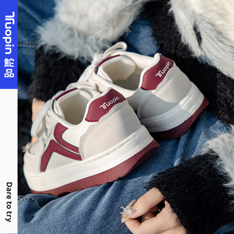 鮀品厚底小白鞋女2025夏季新款女鞋子增高百搭休闲运动红色板鞋