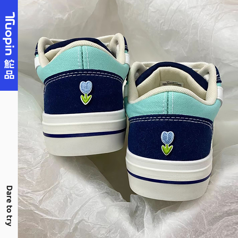鮀品蓝色板鞋女百搭复古运动鞋