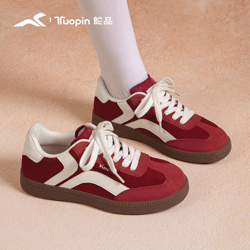鮀品红色德训鞋女复古轻便运动鞋