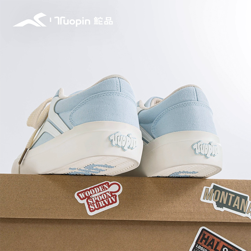 鮀品奶油蓝板鞋女秋冬休闲帆布鞋