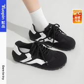 加绒勃肯鞋 鮀品黑色德训鞋 平底板鞋 子休闲小黑鞋 女2026春秋季 新款