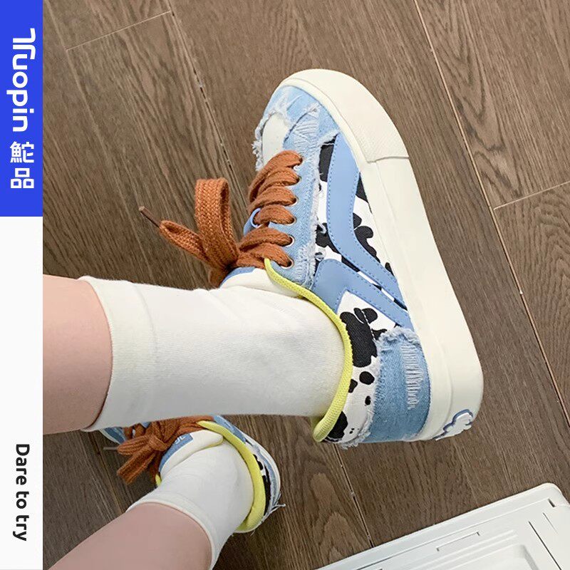 鮀品蓝色板鞋女款2025秋冬新款小众原创帆布鞋复古百搭厚底休闲鞋,女鞋,休闲板鞋,淘宝优惠券,粉丝福利购,淘宝优惠卷