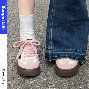 鮀品粉黑德训鞋女2026春季新款厚底百搭小白鞋休闲运动鞋美式板鞋