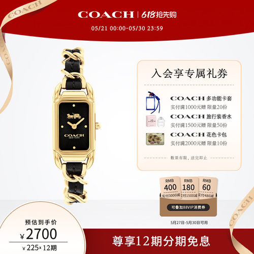 蔻驰时尚皮穿链石英女士方盘手表