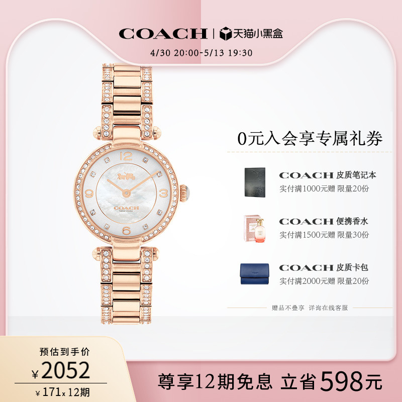 【520礼物】COACH/蔻驰CARY系列晶钻繁星表带白母贝表盘手表女表