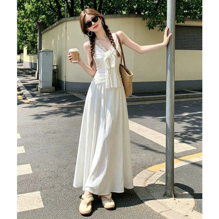 温柔风白色连衣裙女2026夏季新款法式长裙子巨好看夏季小个子收腰