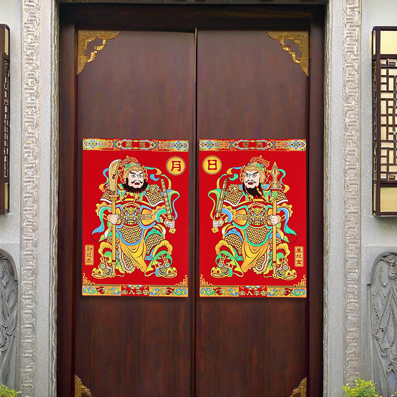 2026秦叔宝尉迟恭植绒烫金门神门贴背胶磁吸两款材质春节大门装饰