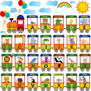 儿童早教字母贴画卡通火车气球墙贴宝宝卧室幼儿园装 饰品墙壁贴纸