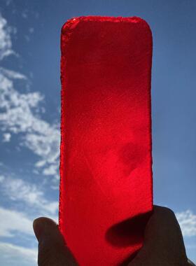 红玉石板料打制石器时代人造红色水晶红色琉璃长方形板块切割饰品