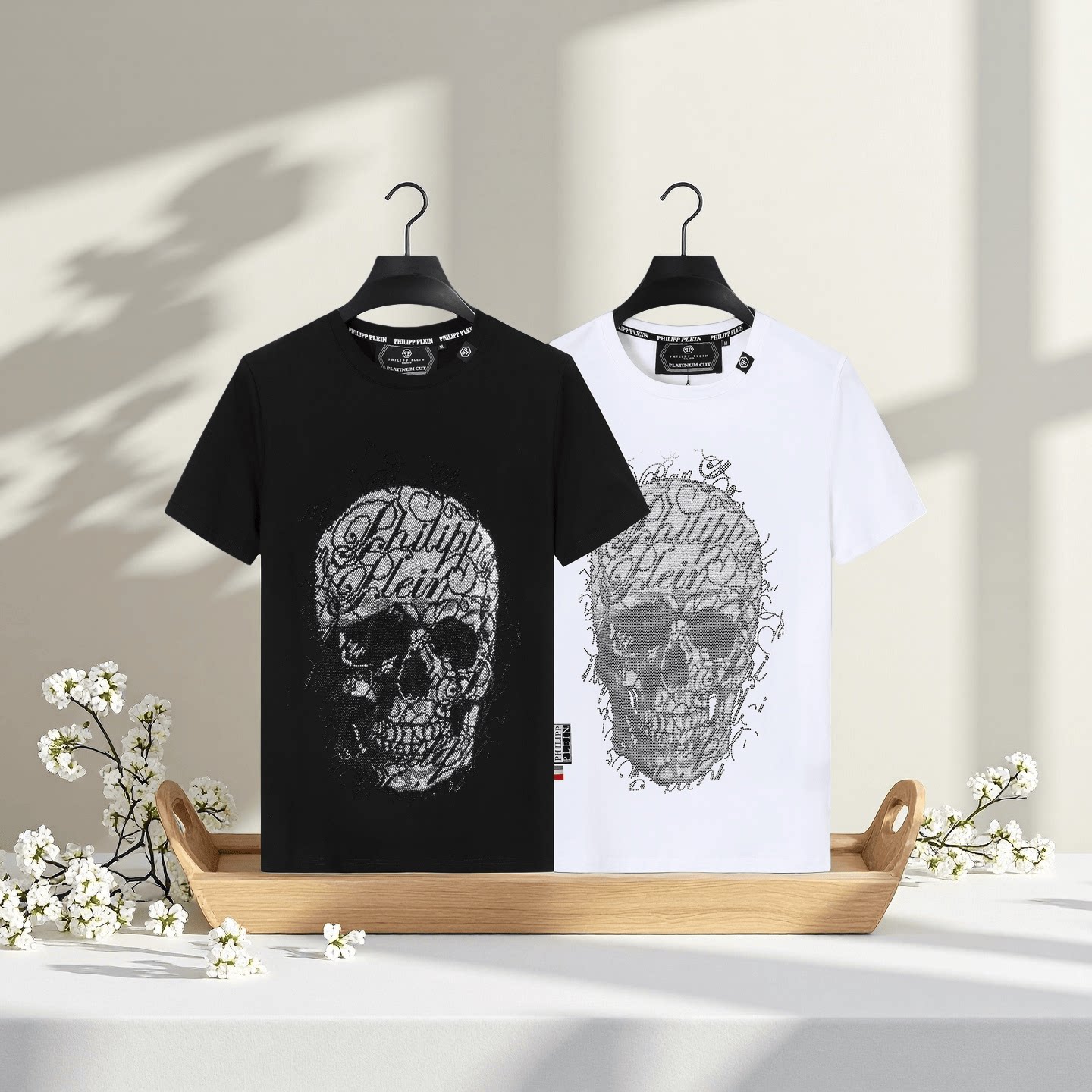 2025夏季新款pp男装骷髅头印花修身短袖T恤衫圆领潮牌半袖