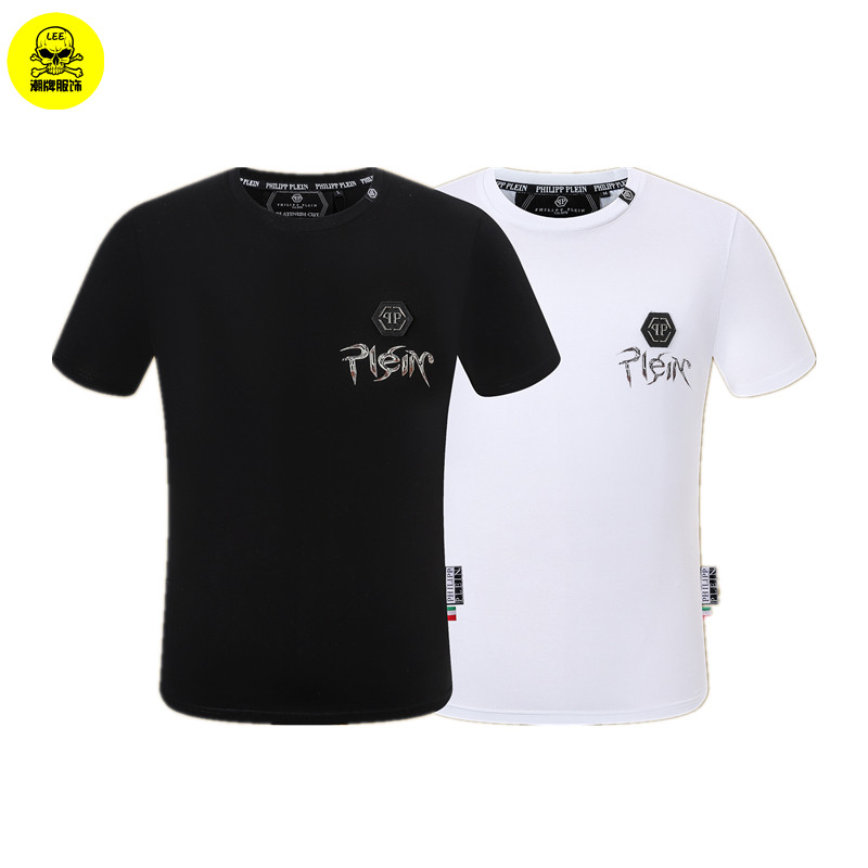 23夏季pp印花烫钻plein字母qp短袖T恤菲利普男装半袖上衣金属配饰