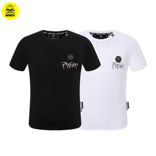 半袖 T恤菲利普男装 上衣金属配饰 pp印花烫钻plein字母qp短袖 23夏季
