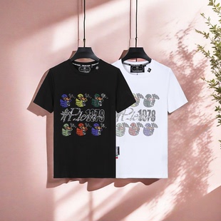 圆领短袖 25新款 口修身 卡通6彩色鸭T恤plein字母胶印袖 潮牌PP男装
