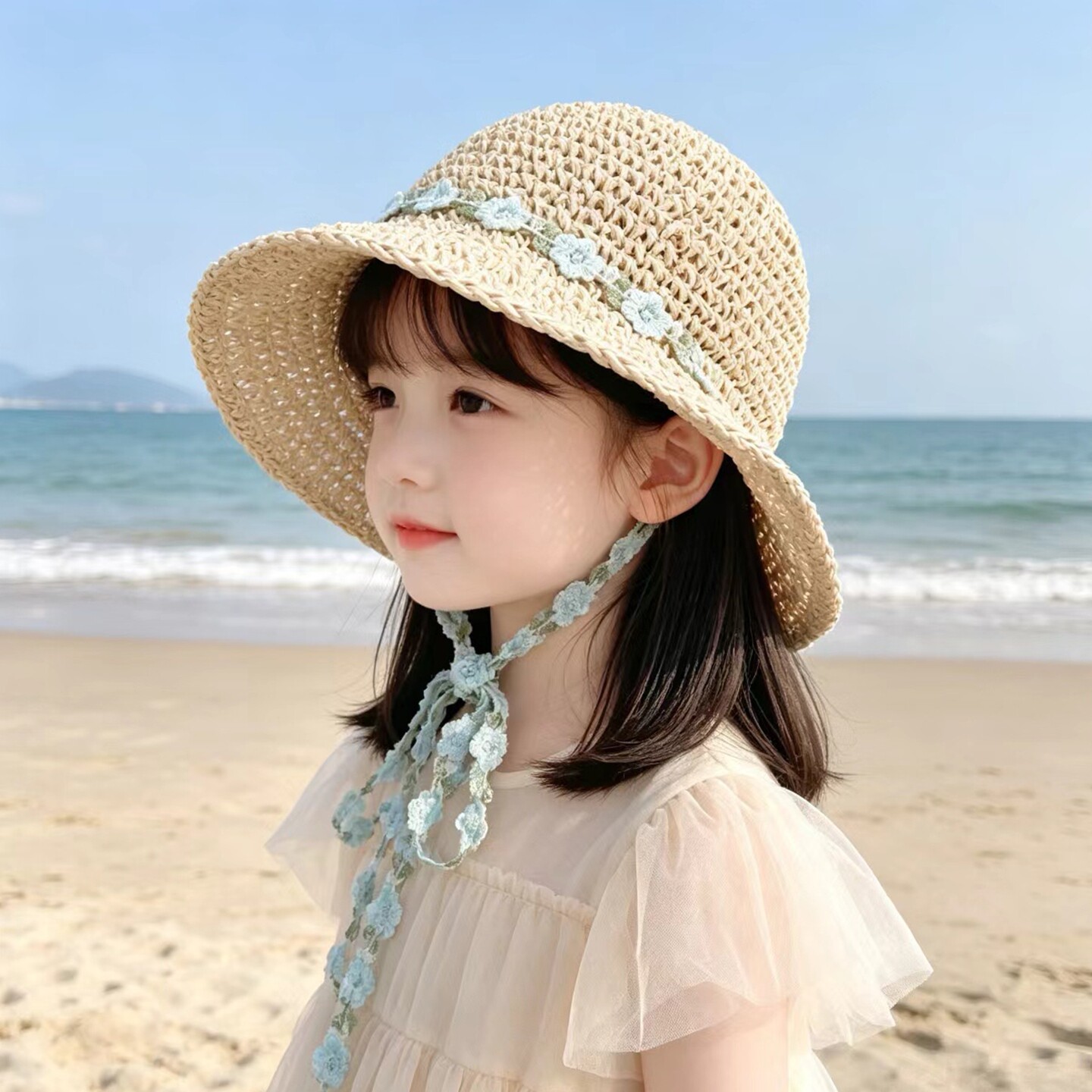 儿童帽子女童草帽夏季女孩渔夫防晒帽亲子款女孩海边沙滩遮阳帽潮