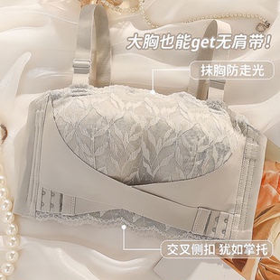 薄款 维多利亚无肩带内衣女抹胸防走光大胸显小聚拢防垂大码 文胸罩