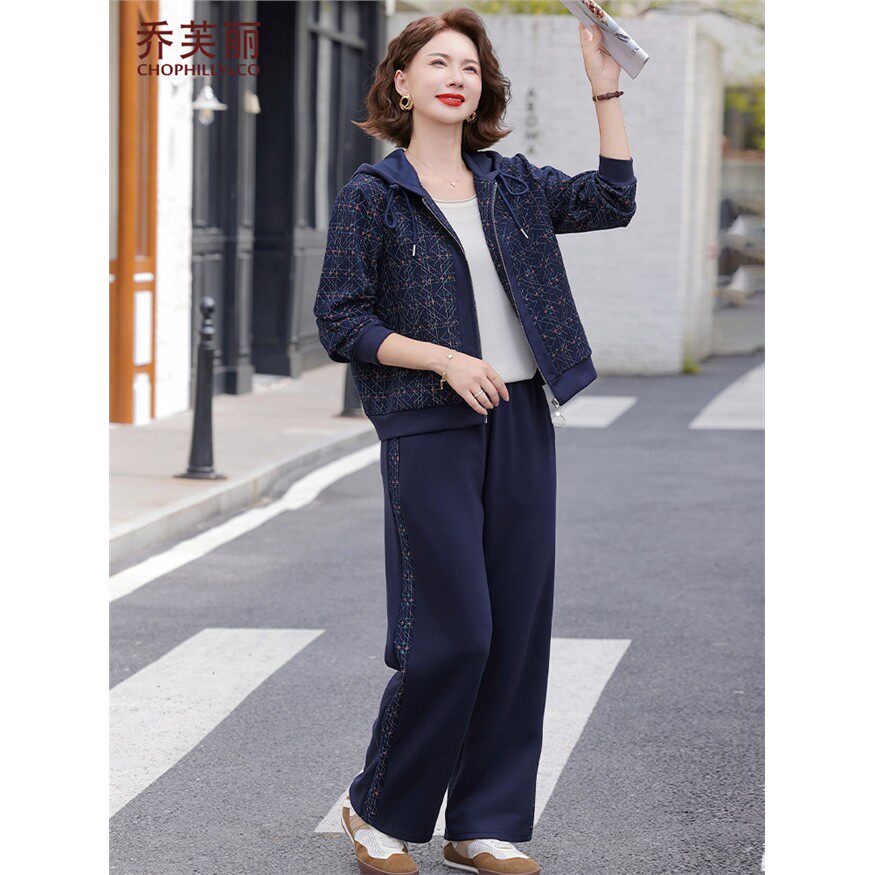 中老年运动套装女春秋洋气大码2025新款五十多岁妈妈秋装休闲外套