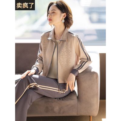 妈妈运动两件套装休闲时尚秋装外套2025新款春秋中老年女宽松衣服