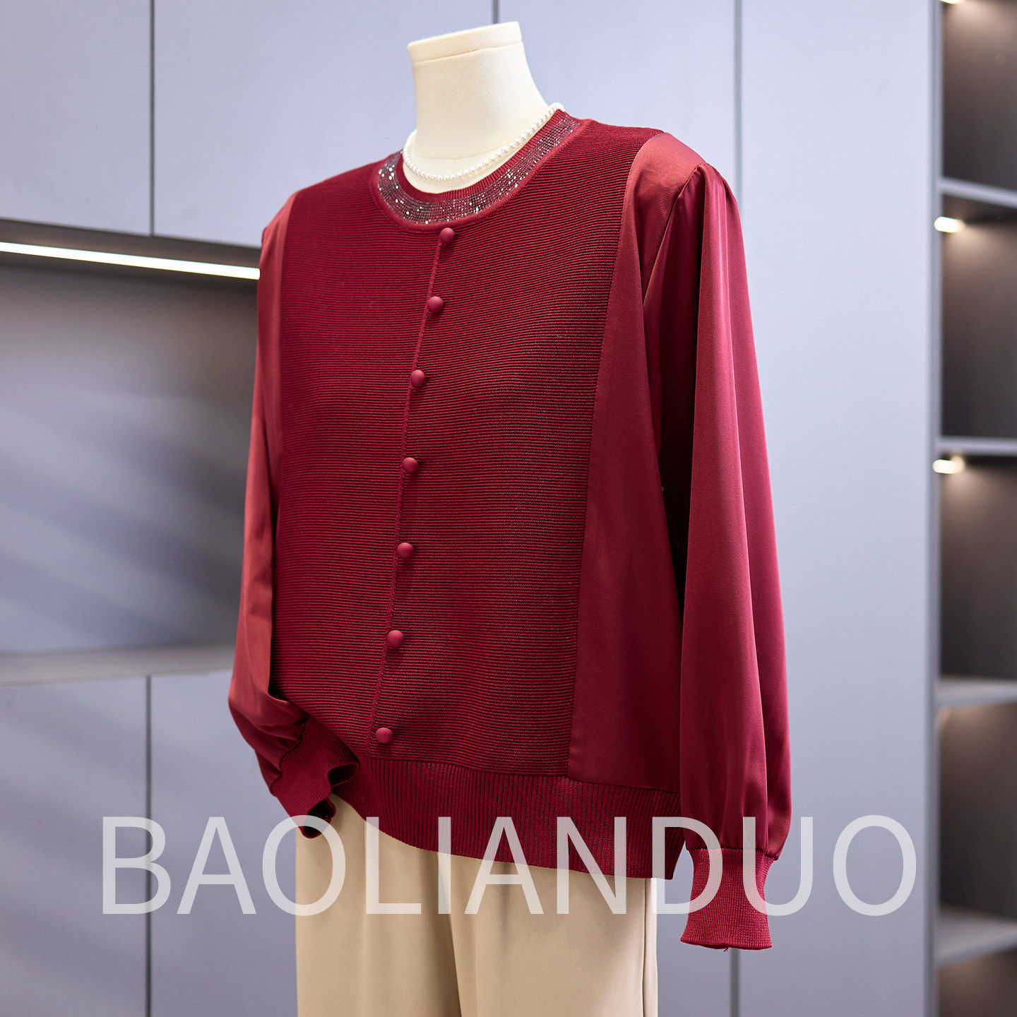 本命年妈妈春装红色针织衫中年女装长袖T恤中老年春秋薄纱袖小衫