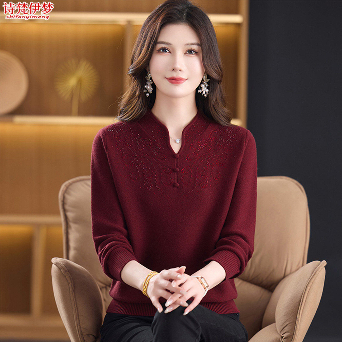 妈妈毛衣红色喜庆婆婆上
