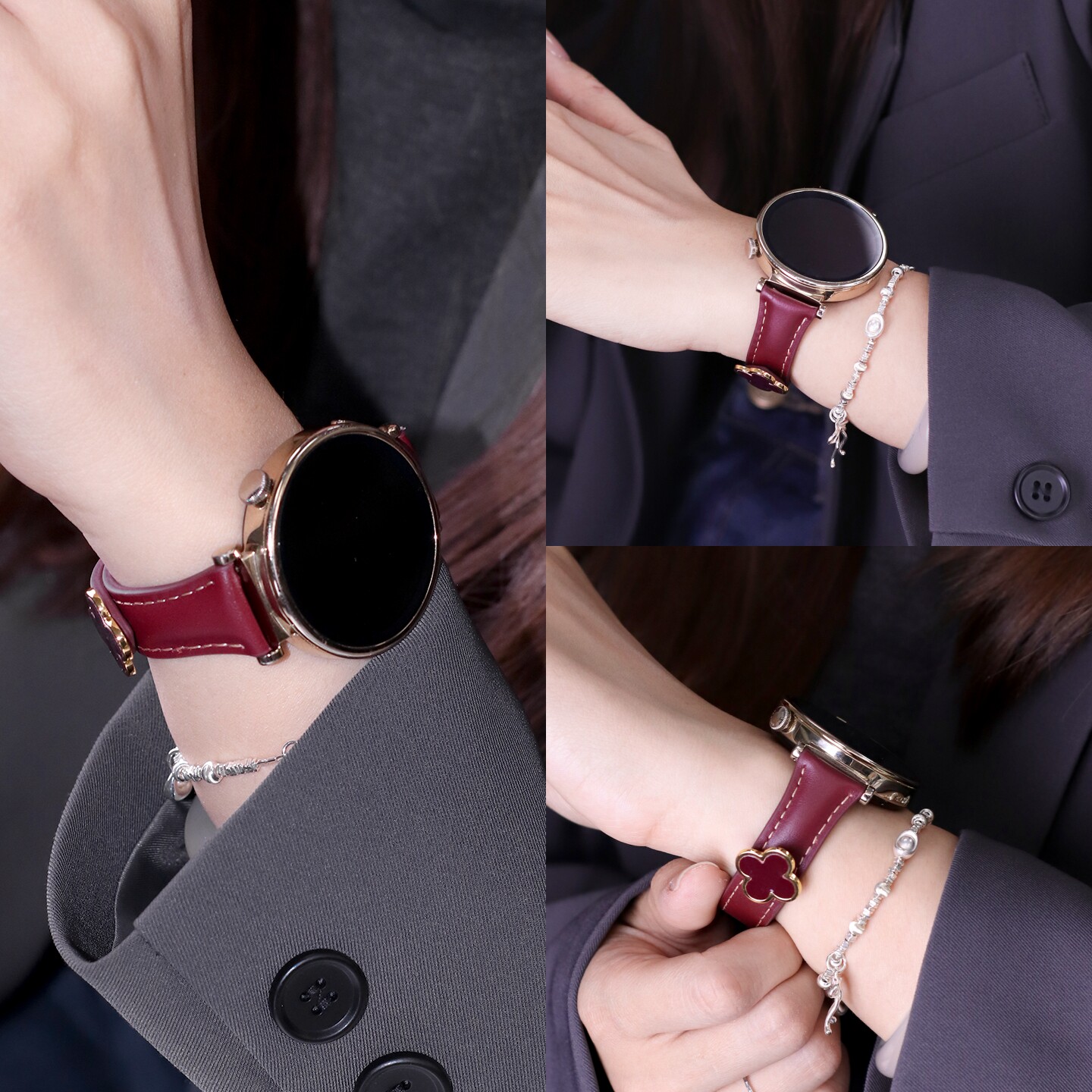 适用荣耀手表5pro表带钉扣四叶草皮质5Ultra替换GS3/GS4智能荣耀亲选rossini2e腕带HaylouWatch运动Magic配件