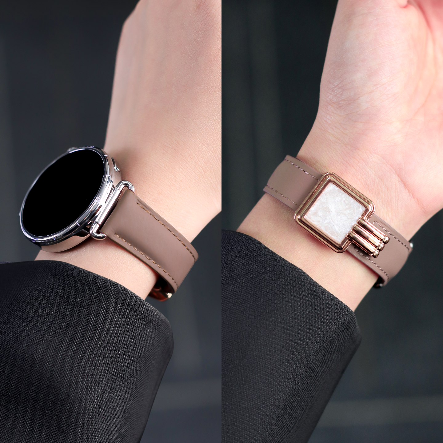 适用荣耀手表5PRO表带真皮磁吸扣5Ultra替换女士GS3/GS秋冬智能运动HaylouWatch亲选rossini2e腕带皮质孔雀石