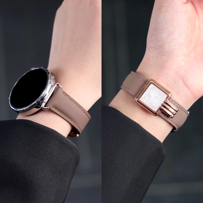 适用荣耀手表5PRO表带真皮磁吸扣5Ultra替换女士GS3/GS秋冬智能运动HaylouWatch亲选rossini2e腕带皮质孔雀石