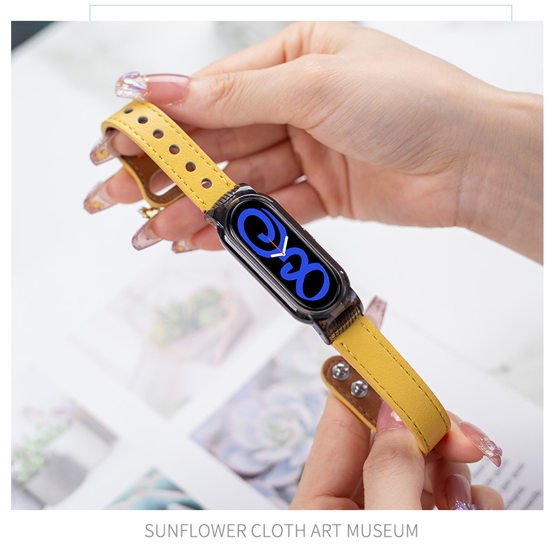 适用小米手环7/8/9/10表带3/4/5/6双钉扣高级皮质腕带智能运动7pro/8pro/9pro撞色nfc替换带男女八代创意表链