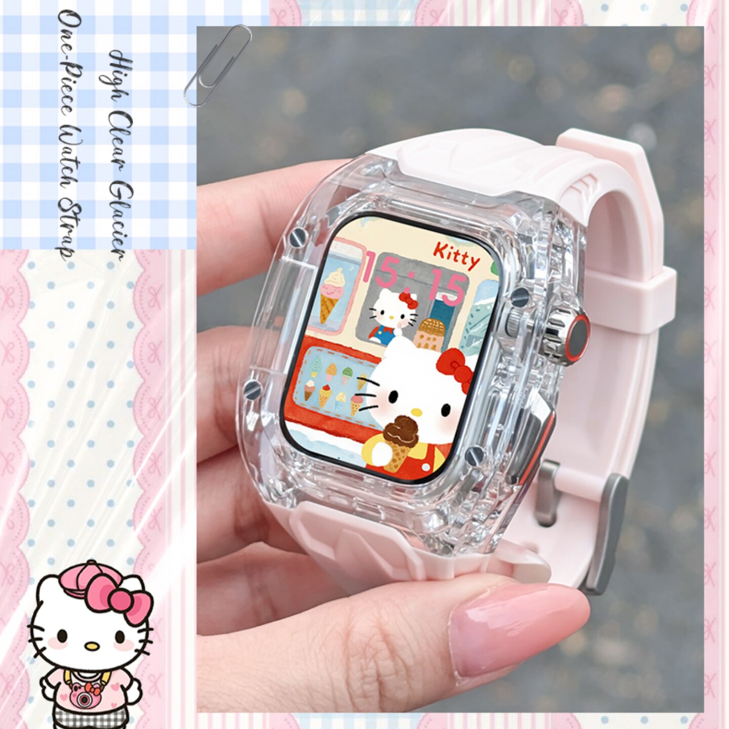 适用applewatchultra3表带透明冰川改装壳苹果手表s11腕带理查德风s10保护套一体s9/se/s8外壳男女生高级配件