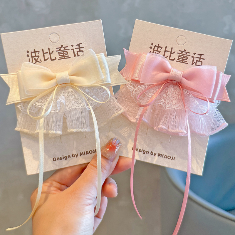 包邮手作新款蕾丝裙摆蝴蝶结女孩儿童头发夹子少女侧边夹发卡饰品