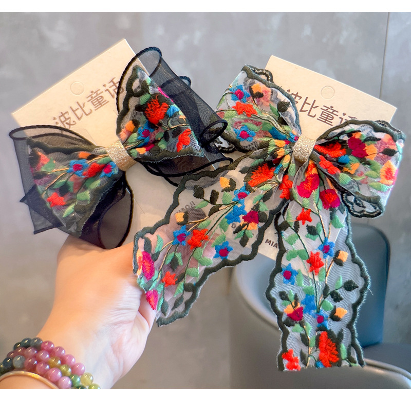 手作欧美油画刺绣蝴蝶结儿童小肠发圈女孩飘带顶夹马尾头花发饰品