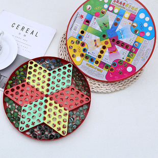 跳跳棋儿童益智小学生弹珠子老式大号玻璃球珠塑料飞行棋二合一棋