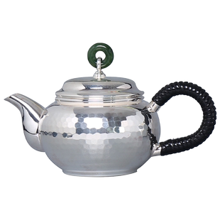 日本进口银川堂纯银烧水壶 名家雕金师数本谦次雕刻般若心经茶壶