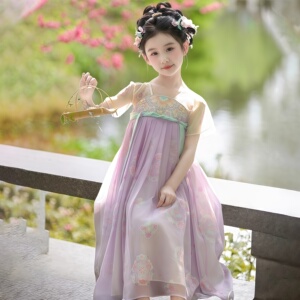 女童汉服2025夏季新款超仙古装连衣襦裙儿童短袖宝宝公主国风唐装