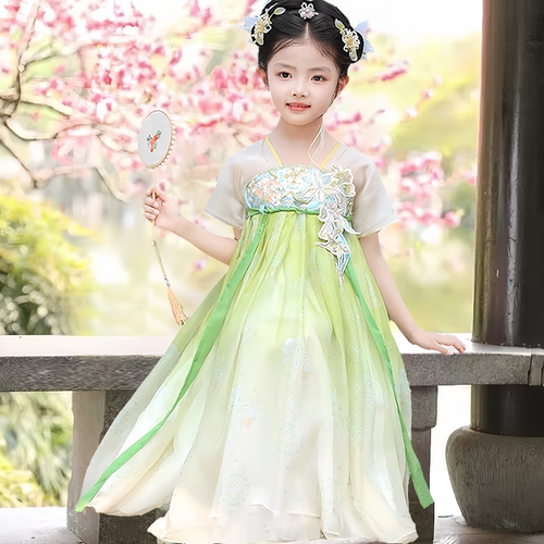 女童汉服夏季短袖高端古风连衣裙