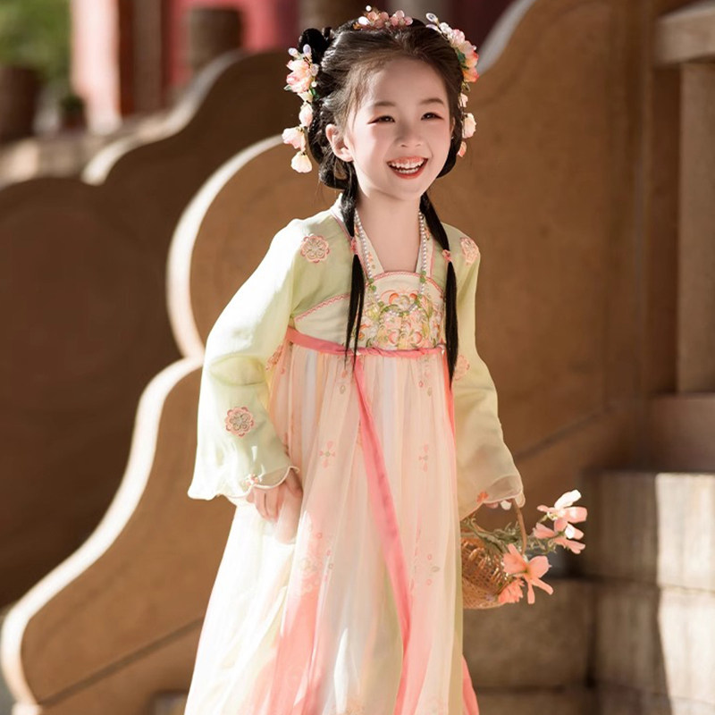 汉服女童古风超仙连衣襦裙新款2025春秋中国风小女孩改良儿童唐装