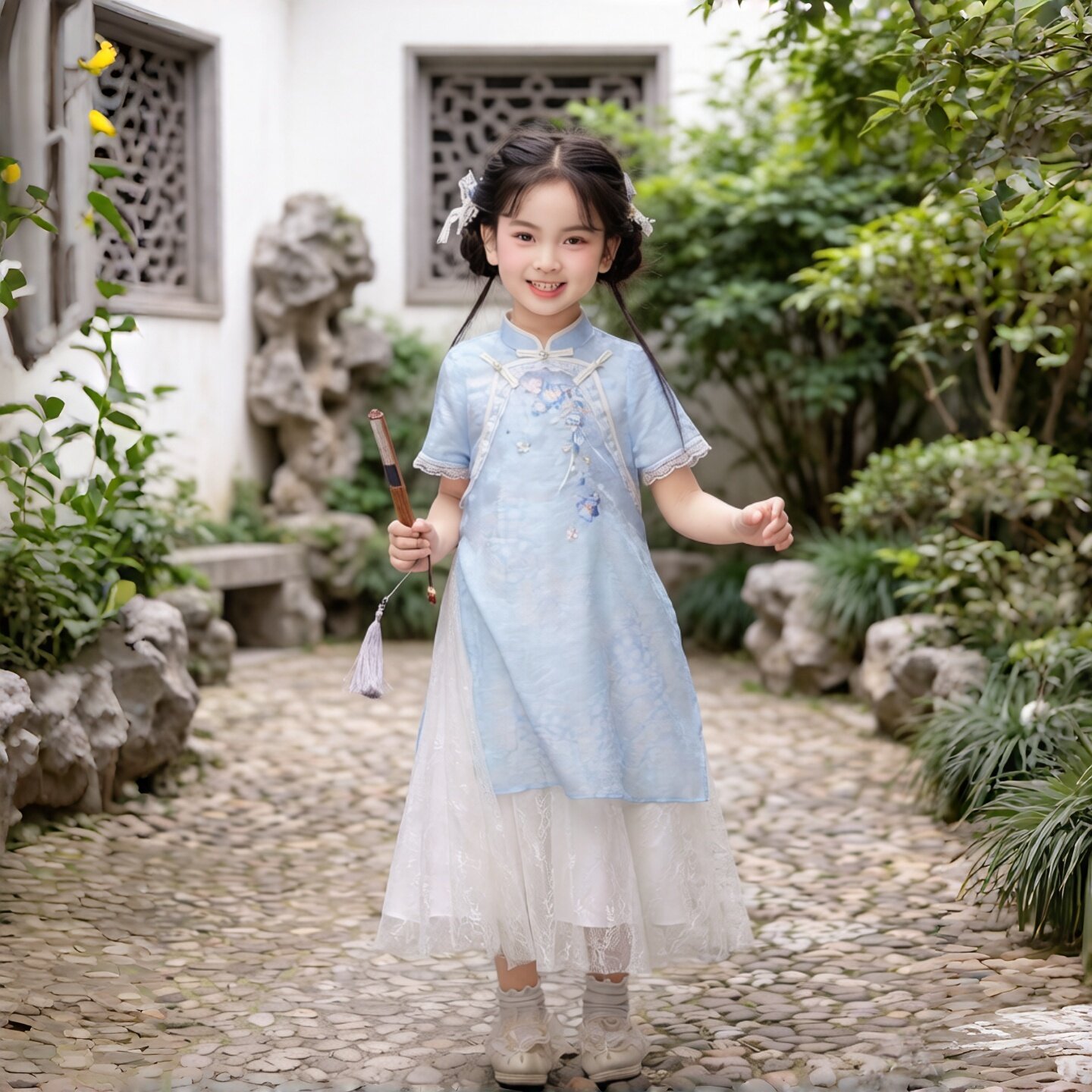 女童汉服2026新款夏短袖旗袍儿童新中式国风古装小女孩公主连衣裙