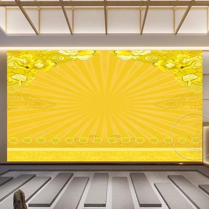 中式佛堂祥云背景墙金色光芒底纹壁画墙布书房寺庙礼佛像壁布定制