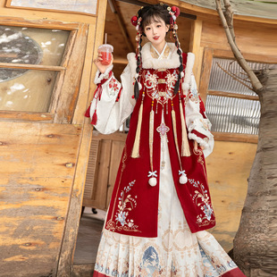 原创小神仙汉服女中国风汉元素比甲交领衣马面裙套装秋冬汉服套装