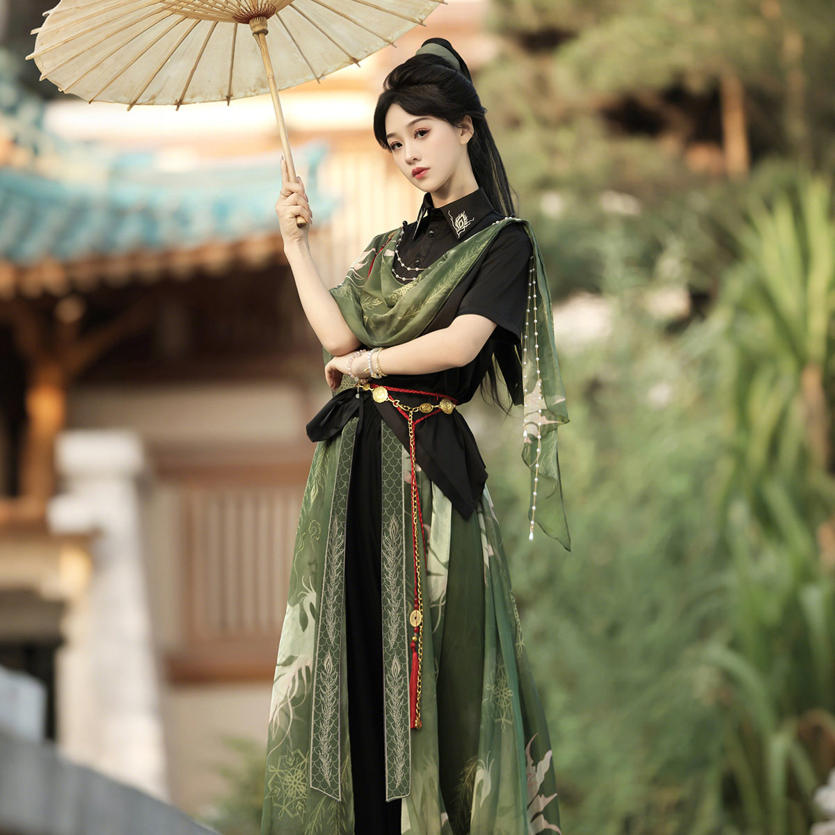 原创设计长离汉服女中国风汉元素新中式衬衣灯笼裤套装刺绣新款