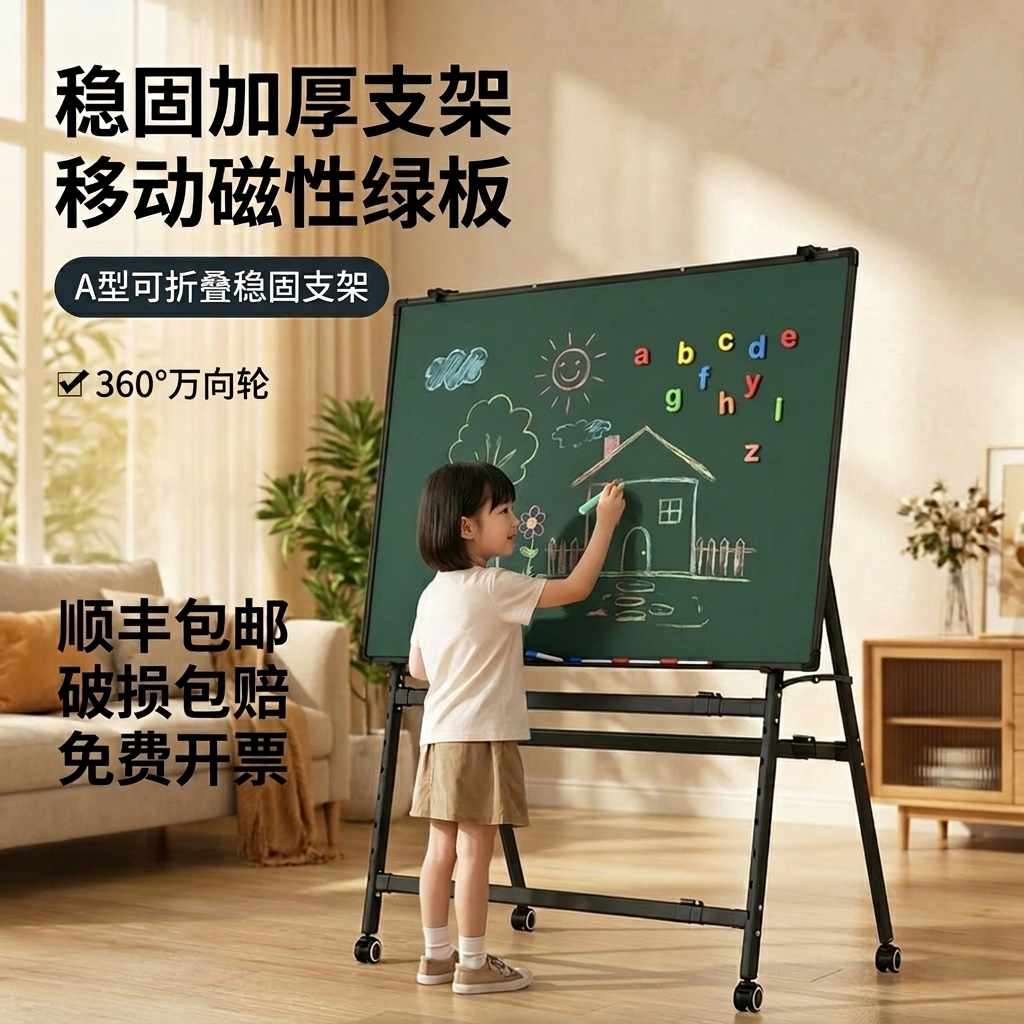 易博可折叠黑板支架式儿童写字板商用教学办公培训家用白板绿板可擦双面磁性留言板移动小黑板工厂车间看板图片